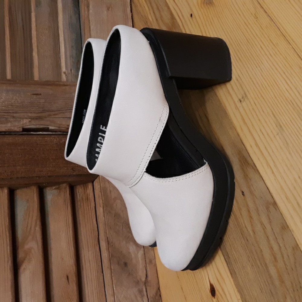 SOREL Cream Sueded Leather Black Heeled Clogs, GUC, SZ 7 - Picture 4 of 14